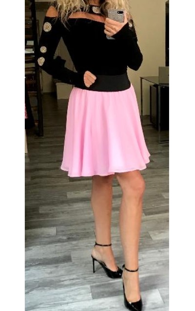 SUKNĚ KRÁTKÁ RŮŽOVÁ ŠIFONOVÁ BOROS SK-S-PIN 02